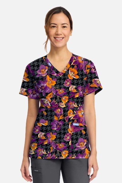 Bluza medyczna damska Cherokee Prints V-neck Velvet Floral-1