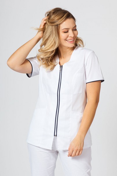 Bluza medyczna damska na zamek Sunrise Uniforms biała/ciemny granat-1