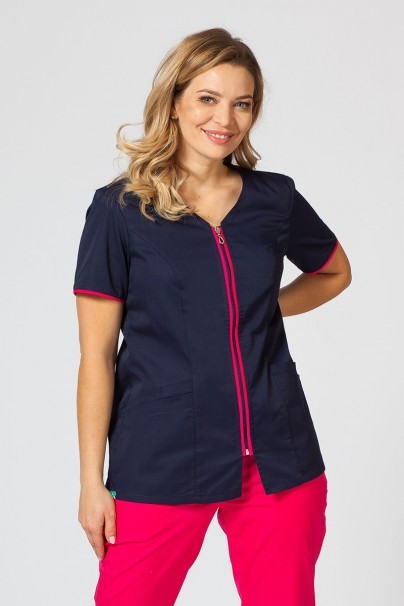 Bluza medyczna damska na zamek Sunrise Uniforms ciemny granat/malina-1