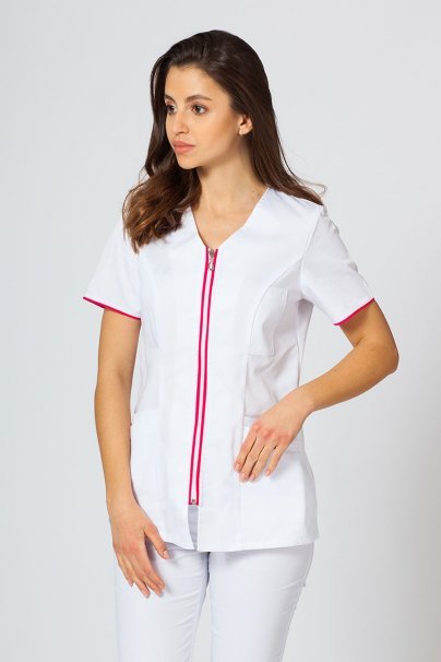 Bluza medyczna damska na zamek Sunrise Uniforms biały/malina-1