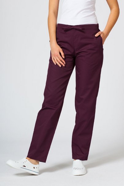 Spodnie medyczne damskie Sunrise Uniforms Basic Regular burgundowe-1