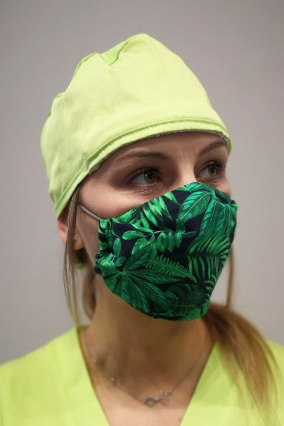 Maska ochronna wielokrotnego użytku z jonami srebra, 2-warstwowa, 100% bawełna, wzór: zielone liście-1
