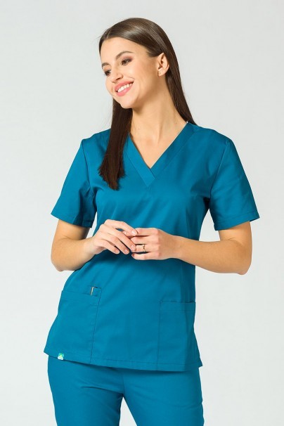 Bluza medyczna damska Sunrise Uniforms karaibski błękit taliowana promo-1