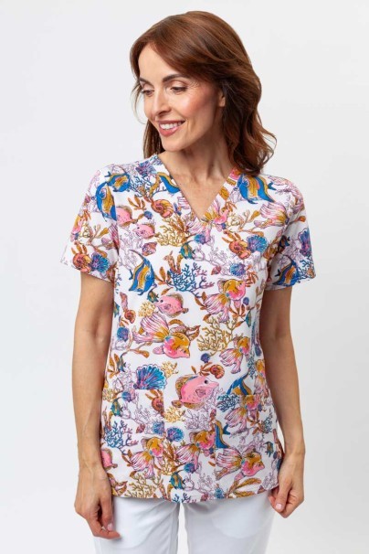 Bluza medyczna damska Cherokee Prints V-neck Fin-tastic Watercolor-1