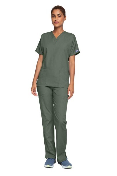Komplet medyczny damski Cherokee Originals (bluza V-neck, spodnie N.Rise) oliwkowy-1